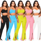 Suspender bra, high waist trousers, slit casual suit