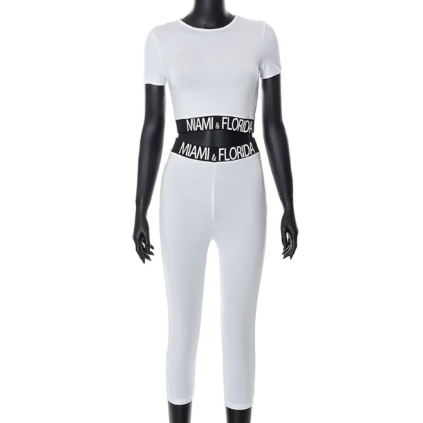 Patchwork letter print crew neck short-sleeve trousers tracksuit