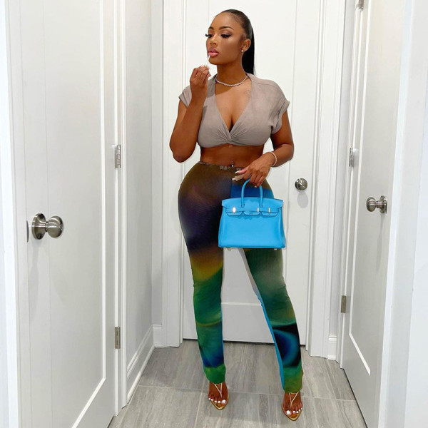 Sexy Perspective Mesh Print Contrast Color High Waist Hip Raise Thin Casual Pants