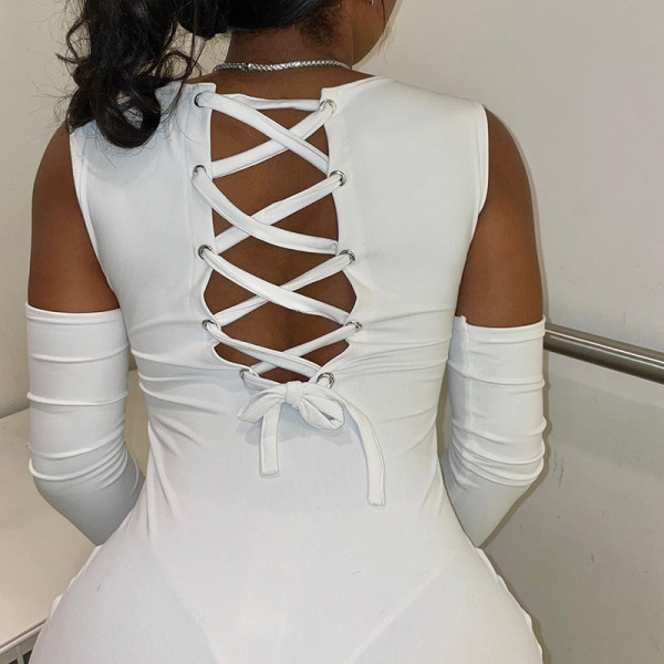 Heart Diamond Sleeve Cross Tie Bodysuit Shorts