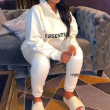 Letter printed Plush suit fashion neutral hooded trousers