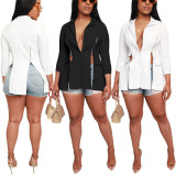 Fashion slit zipper long sleeve Lapel casual suit