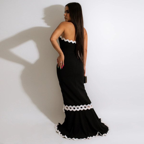 Sleeveless Strapless high slit stitched solid color dress fashion party evening dress