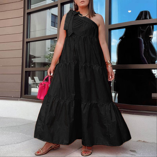 Sexy tie diagonal shoulder skirt dress