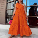 Sexy tie diagonal shoulder skirt dress