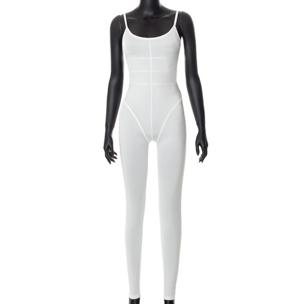Sexy suspenders open back hanging chain tight hip lift trousers jumpsuit