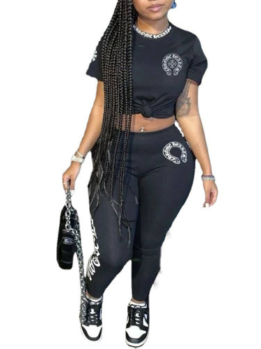 Fashion Women's Print Slim Fit Sports Two Piece Set