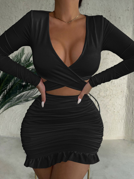 Sexy low-cut lace-up skirt ruffled hip skirt