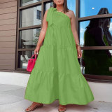 Sexy tie diagonal shoulder skirt dress
