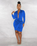 Sexy deep V-neck kink irregular long sleeve dress