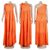 Sexy tie diagonal shoulder skirt dress