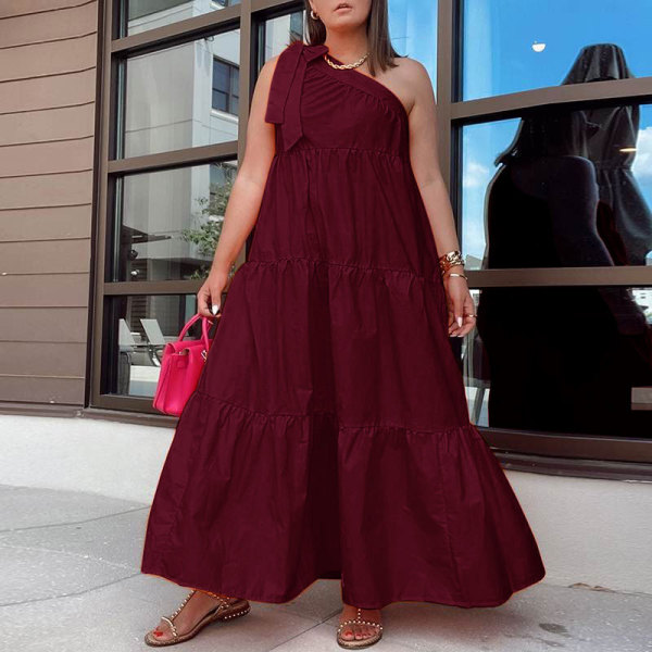 Sexy tie diagonal shoulder skirt dress