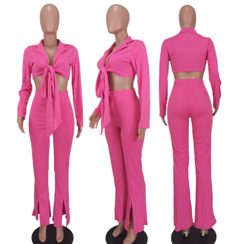 Sexy strap open waist slit pants two-piece set