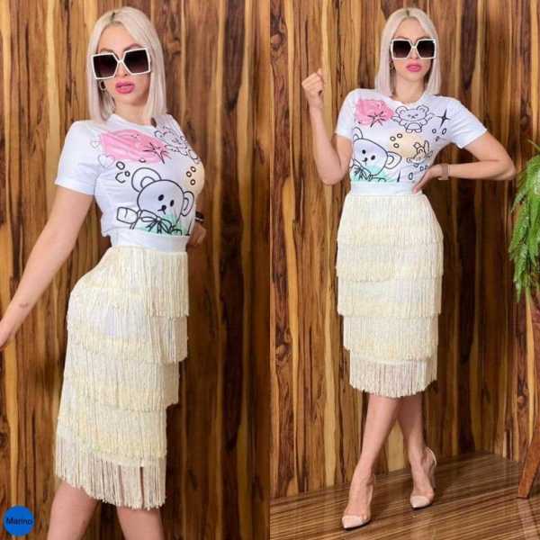 high waist stitched fringed skirt slim hip package skirt