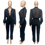 Fashion shirt collar perspective Chiffon knit Jumpsuit