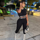 Patchwork letter print crew neck short-sleeve trousers tracksuit