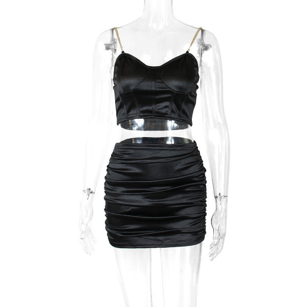 Women's Sexy Vest Two-Piece V-Neck Metal Sling Pack Hip Skirt
