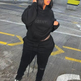 Letter printed Plush suit fashion neutral hooded trousers