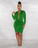 Sexy deep V-neck kink irregular long sleeve dress