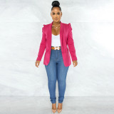 Solid Color Women's Ruffled Long Sleeve Blazer