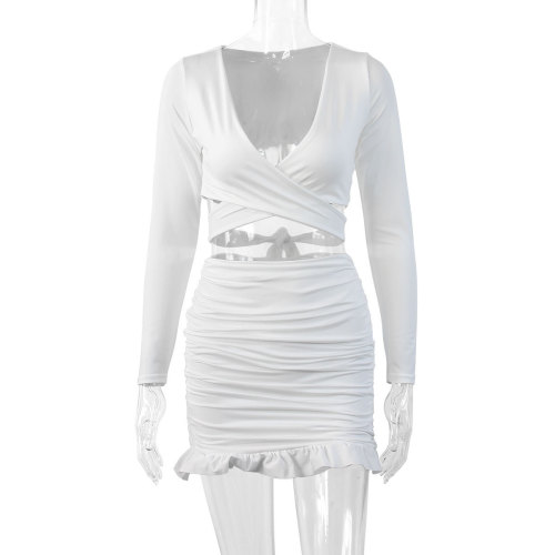 Sexy low-cut lace-up skirt ruffled hip skirt