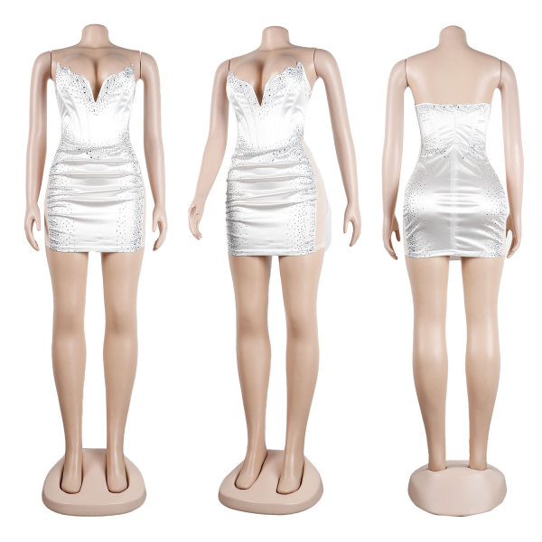 Sexy slim wrap chest mesh hot drill dress nightclub