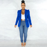 Solid Color Women's Ruffled Long Sleeve Blazer