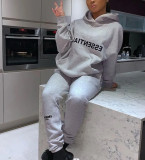 Letter printed Plush suit fashion neutral hooded trousers