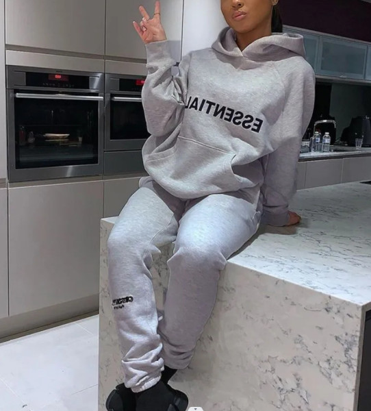 Letter printed Plush suit fashion neutral hooded trousers