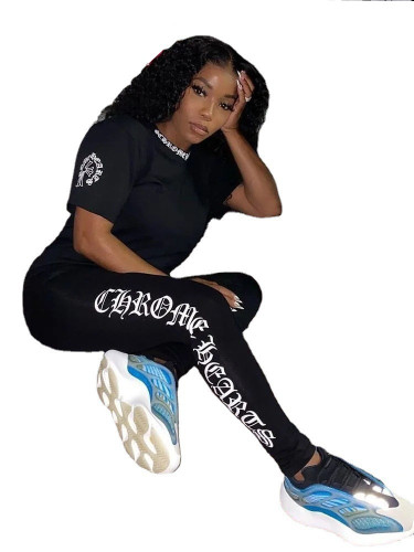 Fashion Women's Print Slim Fit Sports Two Piece Set