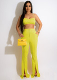 Suspender bra, high waist trousers, slit casual suit