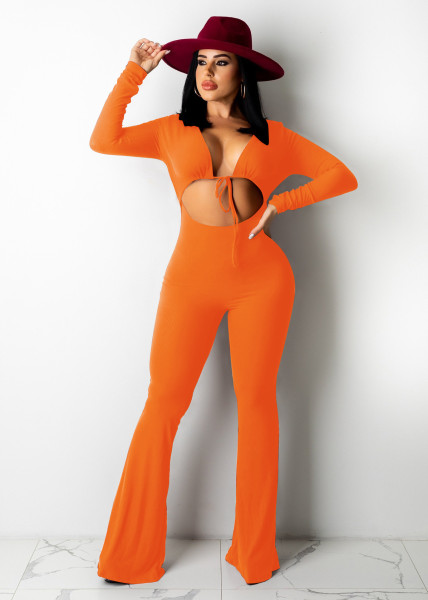 New thread slim lace up micro La Jumpsuit