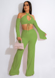 Thread sleeved irregular pleated wide leg pants two-piece set