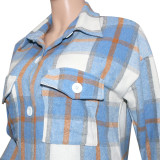 Midi long casual fashion classic plaid single-breasted cotton coat