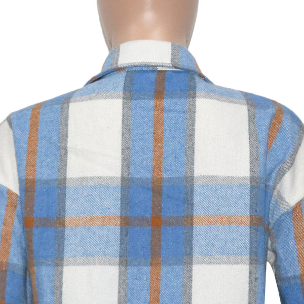 Midi long casual fashion classic plaid single-breasted cotton coat