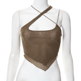 Solid Color Cross Halter Sexy Hollow Cropped Top