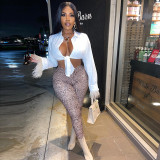 Top Sexy Hot Girl Irregular Hollow Feather Long Sleeve Solid Color Versatile Shirt