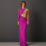 Fashionable personality one-shoulder double color matching temperament dress