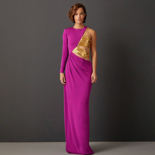 Fashionable personality one-shoulder double color matching temperament dress