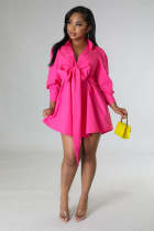 Fashion Sexy Solid Color Tie Shirt Style Mini Tunic Dress