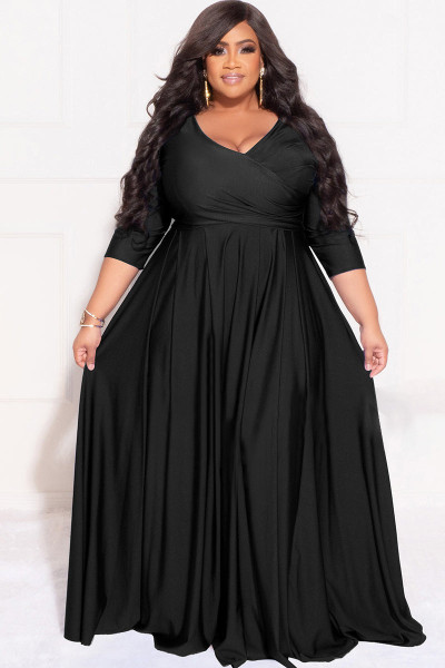 Plus Size Women's Solid Color Large Skirt Dress