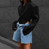 Wide Shoulder One Piece Suit Loose Sexy Cutout Black Top