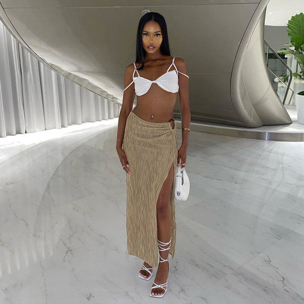 Solid Color Casual Circle Slit High Waist Slim Long Skirt
