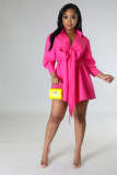 Fashion Sexy Solid Color Tie Shirt Style Mini Tunic Dress