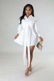 Fashion Sexy Solid Color Tie Shirt Style Mini Tunic Dress