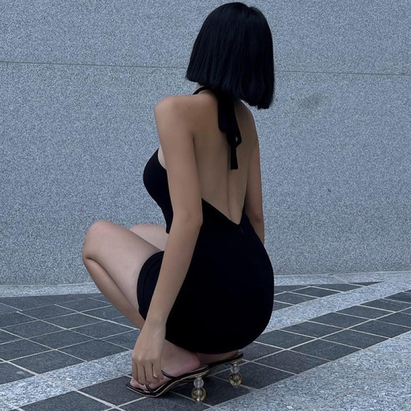 Halter neck sleeveless fashion hollow sexy hip dress
