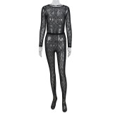 Mesh Flocking Perspective Street Sexy Pants Set