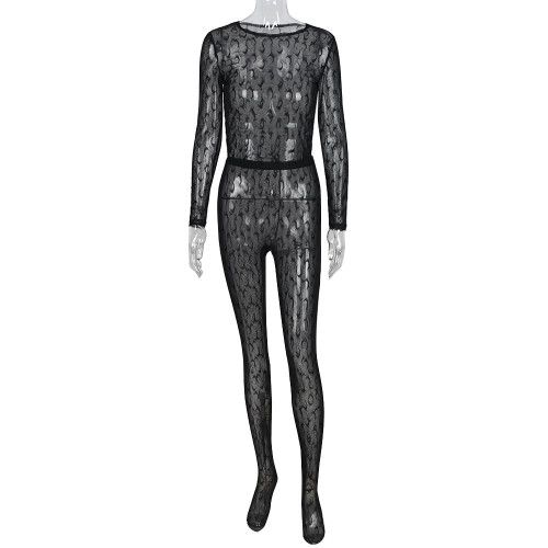 Mesh Flocking Perspective Street Sexy Pants Set