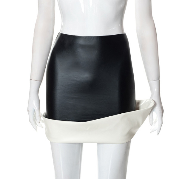 Fashion contrast color warped edge ultra-short sexy package hip skirt