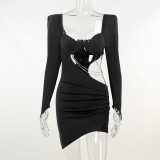 Hollow Long Sleeve Dress Fashion Temperament Women's Tube Top Sexy Short Skirt